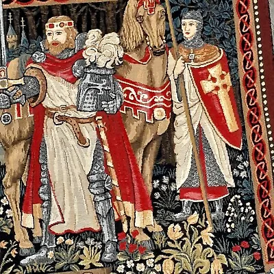 Vintage Tapestry Pictorial King Arthur Medieval Middle Ages 27x18 Raw Edge • $64
