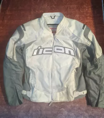 White Motorcycle Jacket Textile Fabric With Padded Interior Icon Contra Used • $79.99