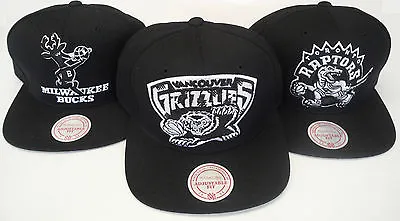 NBA Mitchell And Ness Vintage Snapback Black & White XL Logo Throwback Hat Cap • $47.99