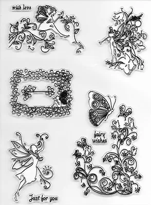 Large Fairy Faerie And Butterfly Wishes Clear Cling Stamp Set • £3.49