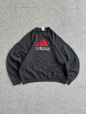 Vintage 90s Adidas Trifold Embroidered ￼Logo Crewneck Sweatshirt Black Size 2XL • $45