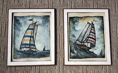 2 Vintage 1976 Signed Watercolor Of Sailboats By I. Vivanco Mexican Artist • $100