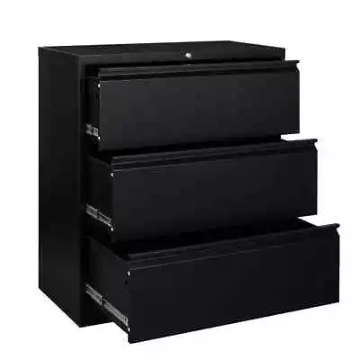 Black Metal Lateral File Cabinet 3 Drawer Storage File Cabinet With Lock.  • $219.99