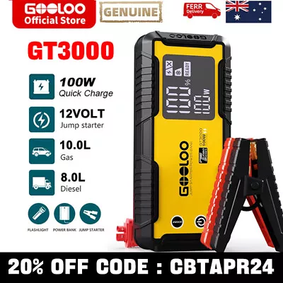 GOOLOO GT3000 Car Jump Starter Dead Battery Booster 10.0L Gas 8.0L Diesel 3000A • $149.99