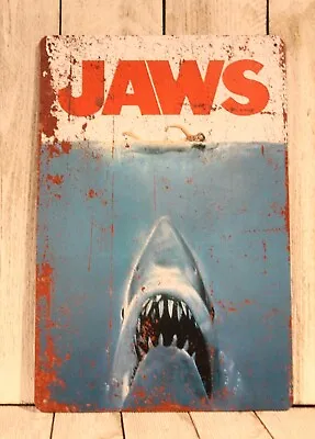 Jaws Movie Poster Tin Metal Sign Rustic Vintage Style Film Shark Theater Room • $10.97