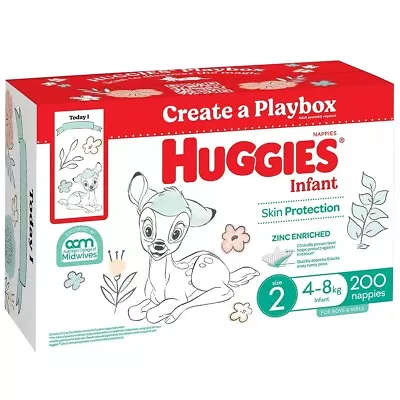 Huggies Unisex Nappies Size 2 Infant (4-8 Kg) 200 Nappies  • $82