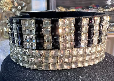 PIANO Keyboard Music 7 Rows Black/Gold Tone Crystals Bracelet • $12.95