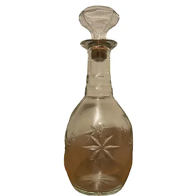 Vintage Glass Liquor Wine Bottle Decanter 10 3/4  Star Design Original Cork • $12.24