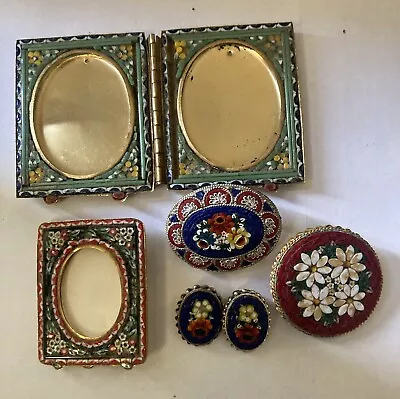 Vintage Italian Micro Mosaic Brooch Earrings Picture Frame Lot • $100