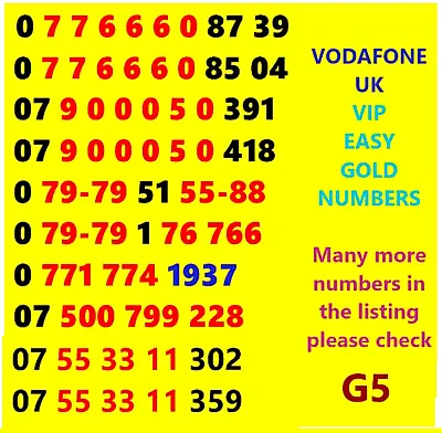£7.99 • Buy New Vodafone GOLD VIP BUSINESS EASY MOBILE PHONE NUMBER SIM CARD NICE 888 777 11