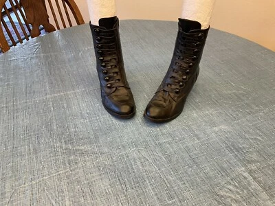 $55 • Buy Pepa Poppies Black Button Booties Leather Vtg Victorian Style Women's Size 8.5