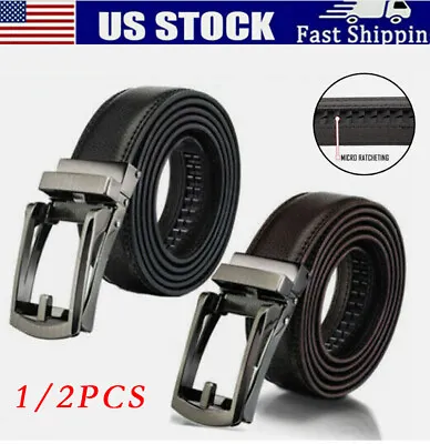 Men's Click Lock Belt Leather Automatic Buckle 28 -48  Durable Black&Brown • $6.30