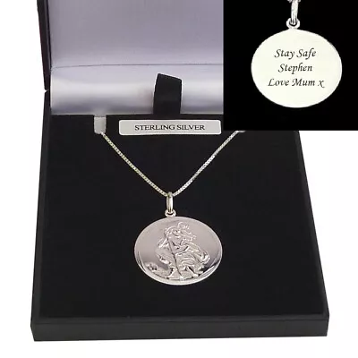 Large Saint Christopher Necklace. 925 Stg Silver Personalised Engraved Gift • £29.99