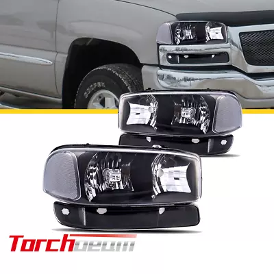 Headlight Assembly For 2001 2002 2003 Sierra 1500 HD/1500/2500/2500 HD Black • $72.99