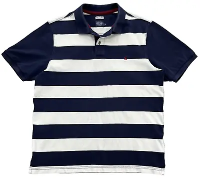 Joules Polo Men's Large Classic Fit Navy White Striped Heavy Knit 100% Cotton • $14.95