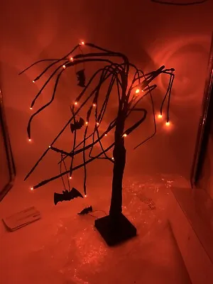 24” LED Lighted Willow Tree Black Sparkle  Halloween Decor Battery Powered New • $23