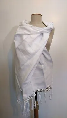 Mexican Rebozo Labrado White Blanco Cotton Shawl Doula Baby Wrap Frida Kahlo • $32.98