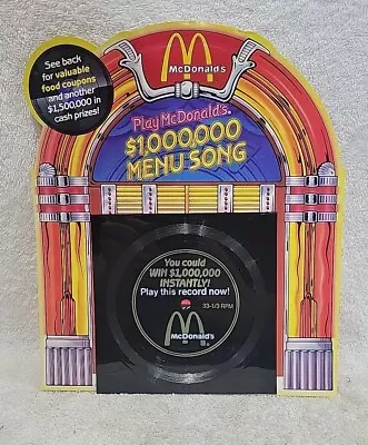 Vintage 1989 McDonalds $1000000 Menu Song 33-1/3 RPM Record Promo Game Coupons • $10