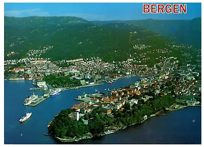 Aerial View Bergen Norway Towards Harbor Postcard VTG FREE SHIP! • $4.60