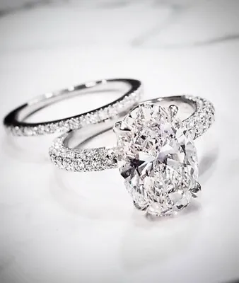 2.70 Ctw Oval Cut  Micro Pave Diamond Engagement Ring W/ Wedding Band F SI1 GIA  • $15500.10
