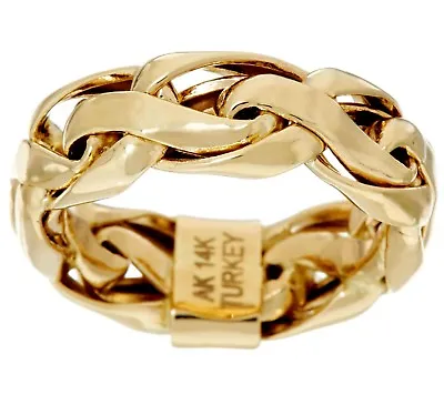 Polished Bold Spiga Woven Wheat Band Ring Real 14K Yellow Gold QVC Size 6 7 8 • £212.33