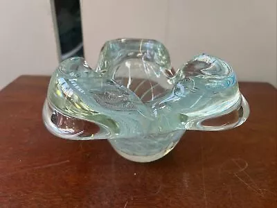 Vintage Hand Blown Art Glass Blue Murano Bowl Candy Ashtray Bowl  • $59