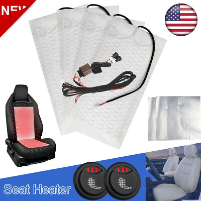 $30.99 • Buy 4 Pads Carbon Fiber Car Truck Boat Heated Seat Cover Heater Kit W/Round Switch