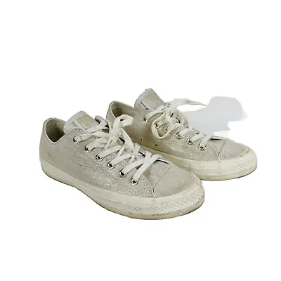 Converse Gold Metallic Egret Gray Suede Low Sneaker 561647C Women's Size 7 • $23.99