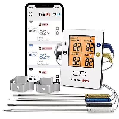 ThermoPro TP25 500ft Wireless Bluetooth Meat Thermometer 4 Probes Rechargeable • $39.99