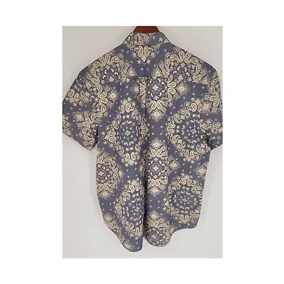 Lucky Brand Paisley Victorian Print Blue Cream Button Front Shirt Men's XL • $17.90