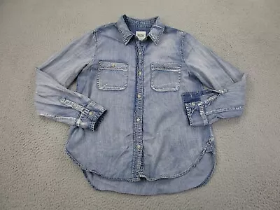 Mudd Shirt Womens L Blue Chambray Distressed Wash Collared Top Large • $9.80