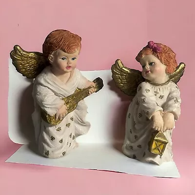 VINTAGE ANGEL FIGURINES Couple Spiritual Statue Gift Baby Gold • £11.95