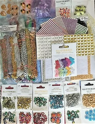 50 ++ Job Lot Craft Packs Fabric Paper Beads Cords Motifs Gems Threads Braids • £25.99