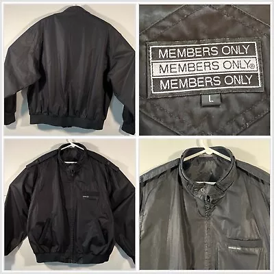 VTG Members Only Jacket Mens Large Black Full Zip Cafe Racer Bomber Harrington ￼ • $29.95