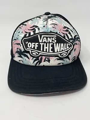 Vans Off The Wall Tropical Black Pink Light Blue Snapback Mesh Trucker Hat • $9.99