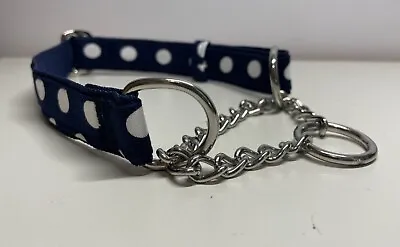 Martingale Half Check Choke Chain Dog Collar In Navy Dotty Design • £7.15
