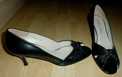 Ladies MARY G By ULTIMATE Black Soft Leather Open Toe Court Shoes - Size UK 5.5 • £18