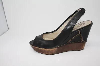 MRKT Women's Claudia Black Leather Wedge Shoes Size US 9 • $10