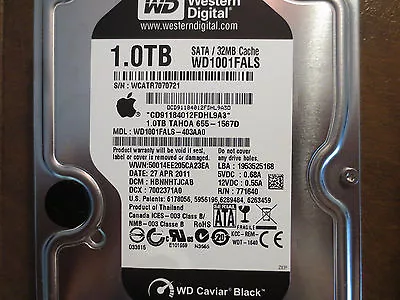 WD WD1001FALS-403AA0 DCM:HBNNHTJCAB Apple#655-1567D 1.0TB 3.5  Sata Hard Drive • $75.82