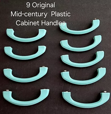 9 Original Mid-century PLASTIC CABINET DRAWER HANDLES 4  Centers TURQUOISE • $27