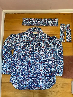 Vintage 1970s Ugo Vallini Mens Psychedelic Print Ruffle Tuxedo Shirt Size Large • $115