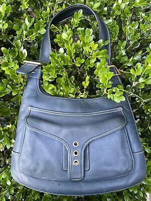 Coach Vintage 9340 Legacy Slate Blue Leather Saddlebag Handbag Brass Hardware • $20