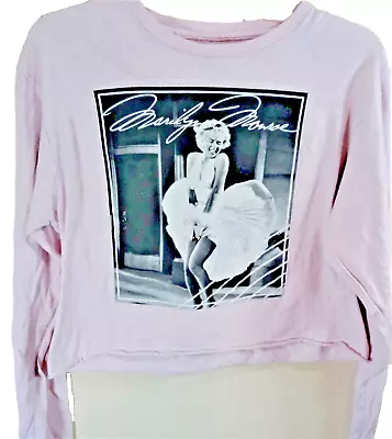 Marilyn Monroe T-Shirt Girls Size Medium Pink Cropped & Long Sleeve Subway Scene • $19.88
