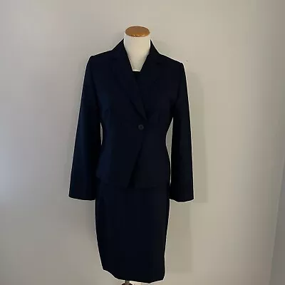 Amanda Smith Petite 3 Piece Skirt Suit Size 8P Navy Polyester Great Travel Suit • $24.95