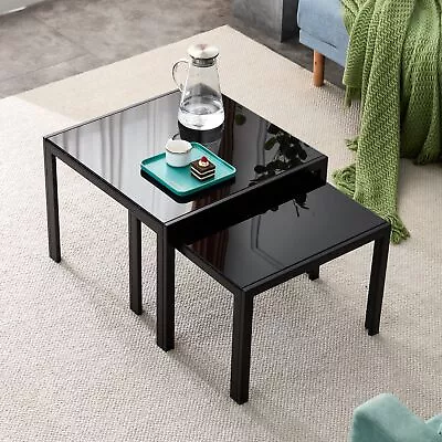 Nesting Coffee Table Set Of 2 Square Modern With Tempered Glass For Living Room • $117.78