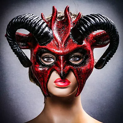 Demon Devil Satan With Black Horns Masquerade Mask - Bloody Red • $49.99