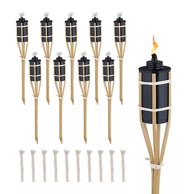 Decorative Oil Burning Garden Torches Set 10x Exterior 40cm Party Bamboo Wick • £48.90