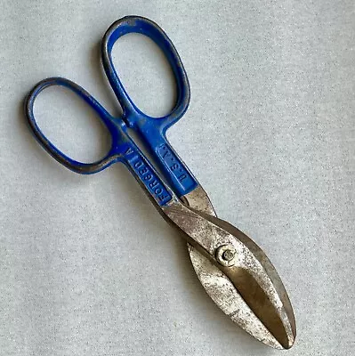 Vintage Forged Usa Tin Snips Shears Scissors Blue Handle Solid Steel 7” • $17.99
