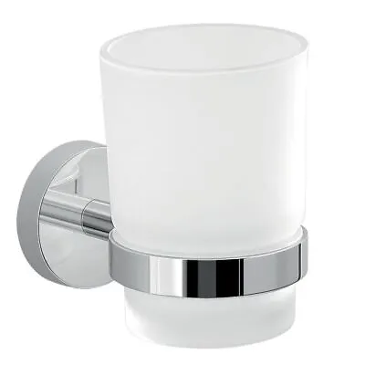 £24.99 • Buy Bathroom Chrome Tumbler Holder Frosted Glass Wall Mounted Round Stylish Modern