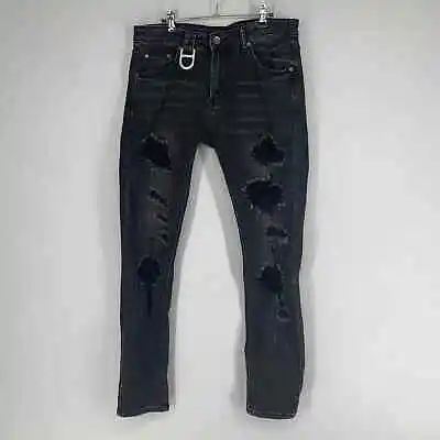 Gala Men Jeans 32 Black Denim Distressed Skinny Adult Casual Punk  • $35.99